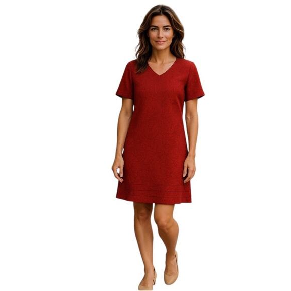 Nicole Miller Ladies Linen Red Dress Pattern Tropical leaf Size Medium NWT - Picture 2 of 10